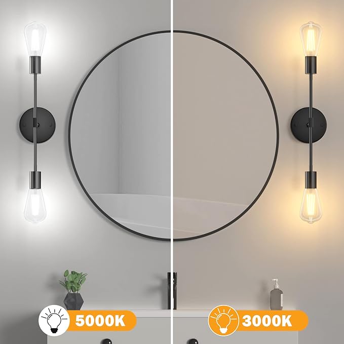 FadimiKoo 2-Light Black Bathroom Light Fixtures, Modern Wall Sconces Lighting Fixtures, Indoor Semi Flush Mount Ceiling Light for Hallway Bedroom Kitchen (2 Pack)
