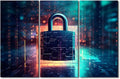 Framed Wall Art 3 Panel Cyber Security and Data Protection Concept Pictures Print on Canvas Wall Art for Living Room Bedroom Bathroom Decorations, Modern Posters and Prints, 42" Wx28 H