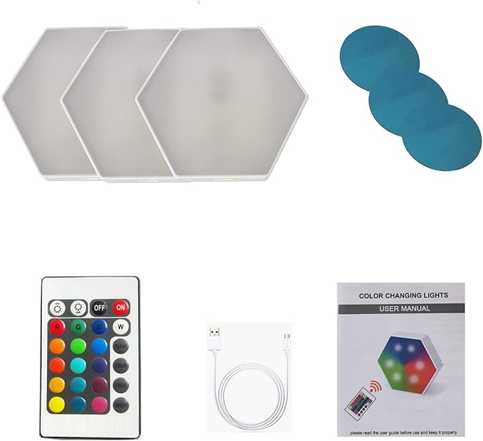QLEE Smart Hexagon LED Lights Remote DIY Geometry Hex Light Touch Sensitive RGB Colorful Wall-Mounted Panels Puck Light for Bedroom Living Room Hallway Party Celebration Decor Night Light (3 Pack)