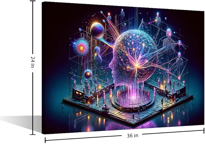 Human Brain Wall Art for Living Room Artificial Intelligence Canvas Picture for Bedroom Wall Decor Neural Network Painting House Decorations for Room Office Posters and Prints 24"Wx36"Hx1 Panel