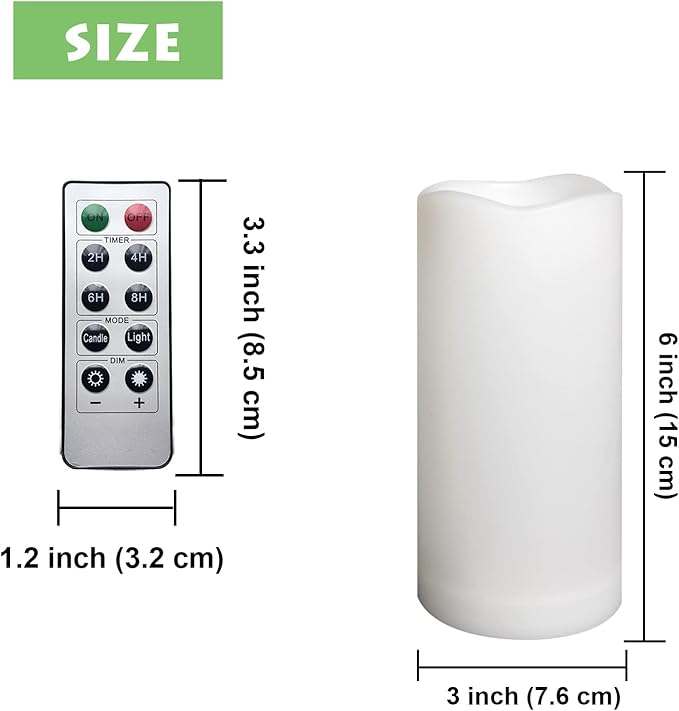 1 Pack Outdoor Flameless Pillar Candle with Remote and Timer Waterproof Battery Operated Electric LED Candle Set for Gift Home Décor Party Wedding Supplies Garden Christmas Decoration, 3” x 6”