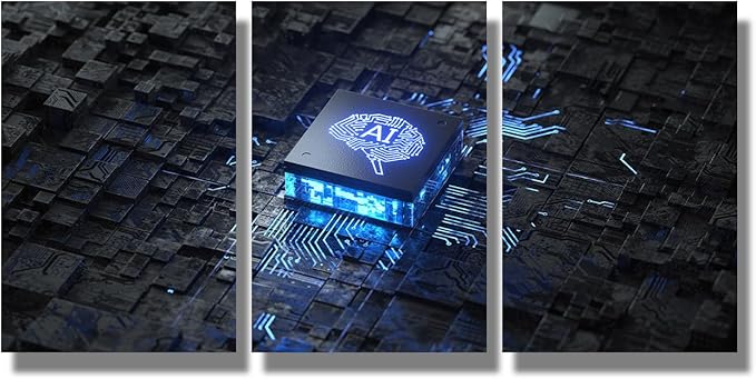 Modern Wall Art 3 Panel Printed AI Artificial Intelligence Concept Pictures Print On Canvas Wall Decor for Living Room, Wooden Framed Gallery-Wrapped Ready to Hang, 16x24inchx3