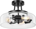 Modern Industrial Semi Flush Mount Ceiling Light with Clear Glass Shade, 3-Bulb Black Ceiling Light Fixture for Kitchen Bedroom Living Room Porch Hallway Entryway, E26 Socket, Bulbs Not Included