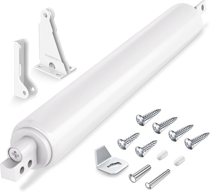 Automatic Storm Door Closer, Pneumatic Screen Door Closer with Adjustable Closing Speed, Window Closer Safety Closure with Hold Open for Storm (White)