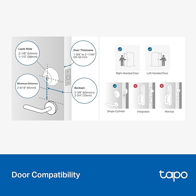Tapo Smart Wi-Fi Deadbolt Door Lock - Fingerprint Recognition, Keyless Tactile Buttons & in-App Monitoring, Auto-Lock, IP54, BHMA Certified, Compatible with Standard Door Sizes, Tapo DL105