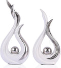 White and Silver Abstract Ceramic Sculptures 2 Set,Modern Home Decor Dining Table Objects,Silver Room Decor for Coffee Table, Shelf, Dining Room, Kitchen, Tv Stand, Entryway Or Desktop Display