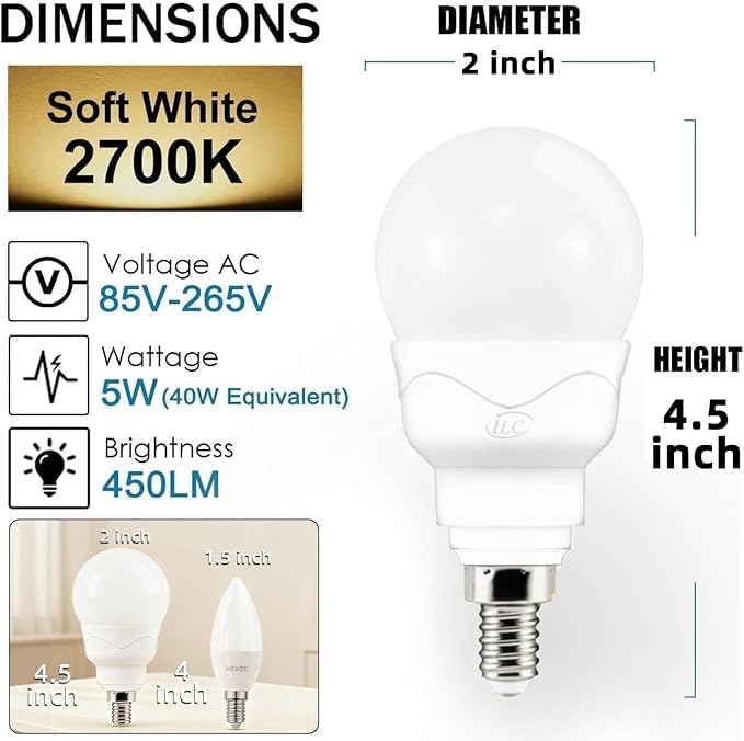 ILC E12 LED Light Bulbs (40w Equivalent) 5W, Color Changing RGB, A15 Small Base Candelabra Round Light Bulb, Candle Base, 2700K Warm White 12 Colors 2 Modes Timing with Remote Control (4 Pack)