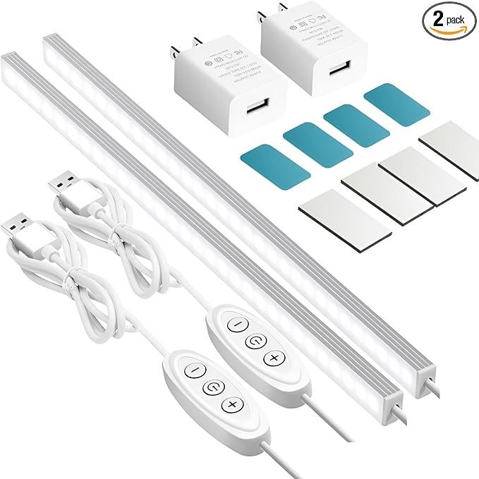 Under Cabinet Lights, 12 Inch Plug in Under Cabinet Lighting, LED Closet Lights, 6000K Cool White Light, Ultra Thin Dimmable Light Bar, Suitable for Kitchen Desk Closet Workbench