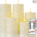 Raycare Flameless Candles with Remote Timer, Flickering Battery Operated LED Pillar Fake Candle with String Lights for Home Decor, Christmas, Wedding and Gift, Ivory, Set of 5