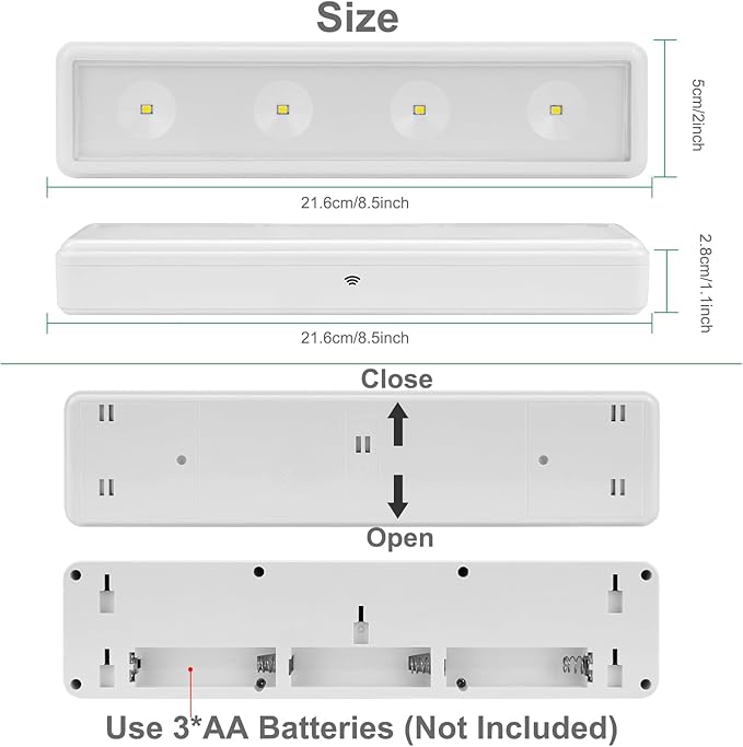 BIGMONAT Under Cabinet Lighting Wireless, Battery Operated Lights with Remote, 3000K Warm White Dimmable Push Light,80 Lumen Stick-On LED Lighting Bar for Shelf, Kitchen, Hallway, Pantry
