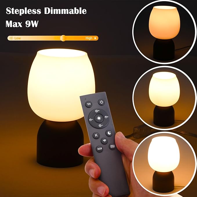 Small LED Table Lamp for Bedroom,RGB Color Changing Desk Light,Remote Control Black Wood
