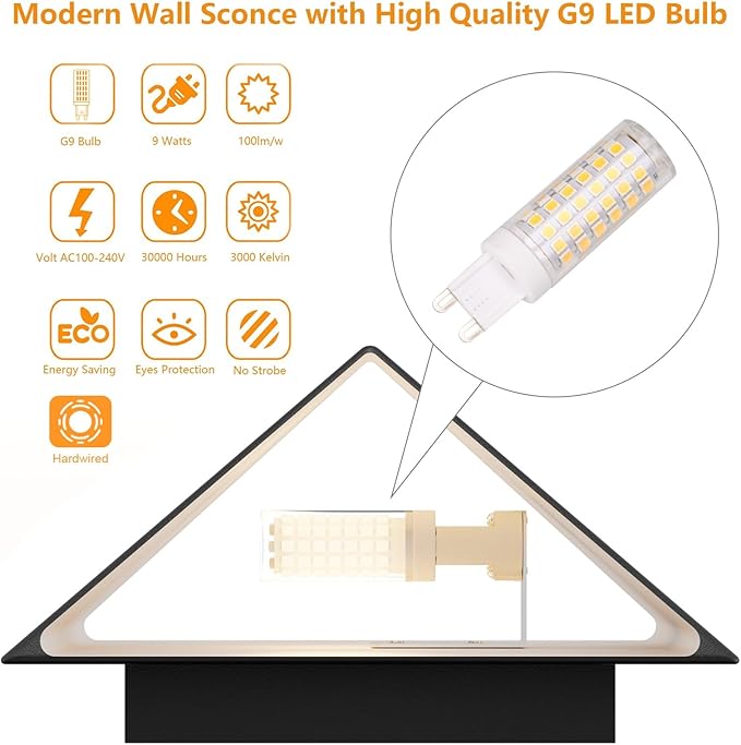Tipace Black Wall Sconce 2 Packs Hardwired Indoor Modern Wall Lights LED Up and Down Wall Mount Light for Living Room Bedroom Hallway Corridor Conservatory Warm White 3000K(with G9 Bulbs)