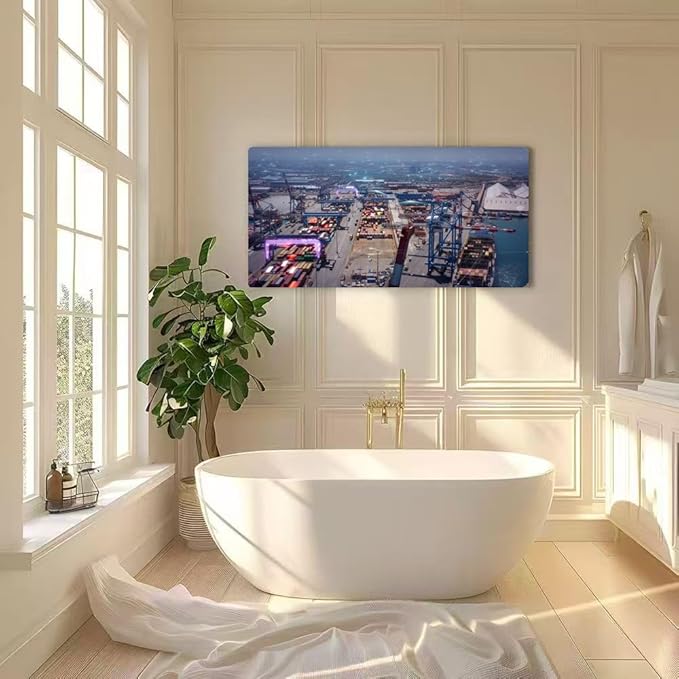 Wibinuki Wall Art Wall Decor Wall Paintings Aerial view of Port G network and technology da communicion for Living Room Bedroom Bathroom Home Decor Can Be Hung Directly 20"x 40"