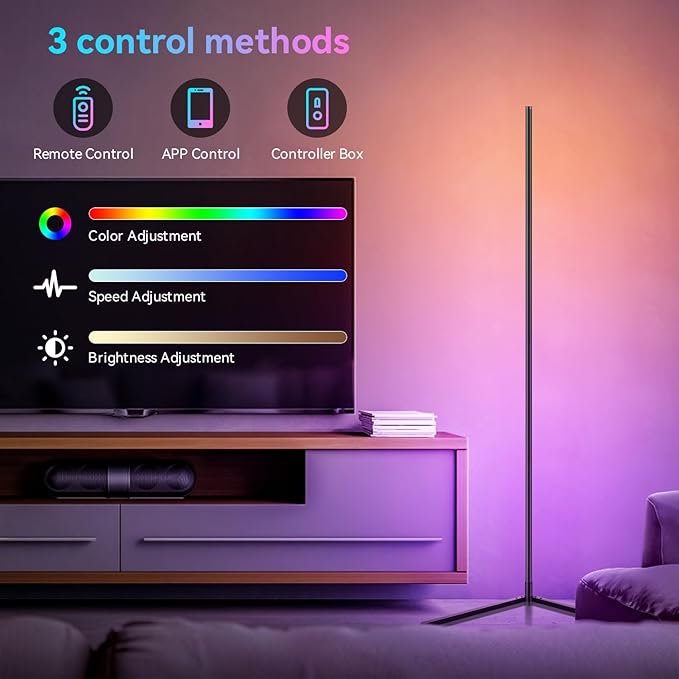 Corner Floor Lamp,Smart RGB LED Lights with 20 Million Colors & 800+ Modes, Music Sync, Timer Setting.Bluetooth App & Remote Control - ldeal for Living Rooms Bedrooms, and Gaming Rooms