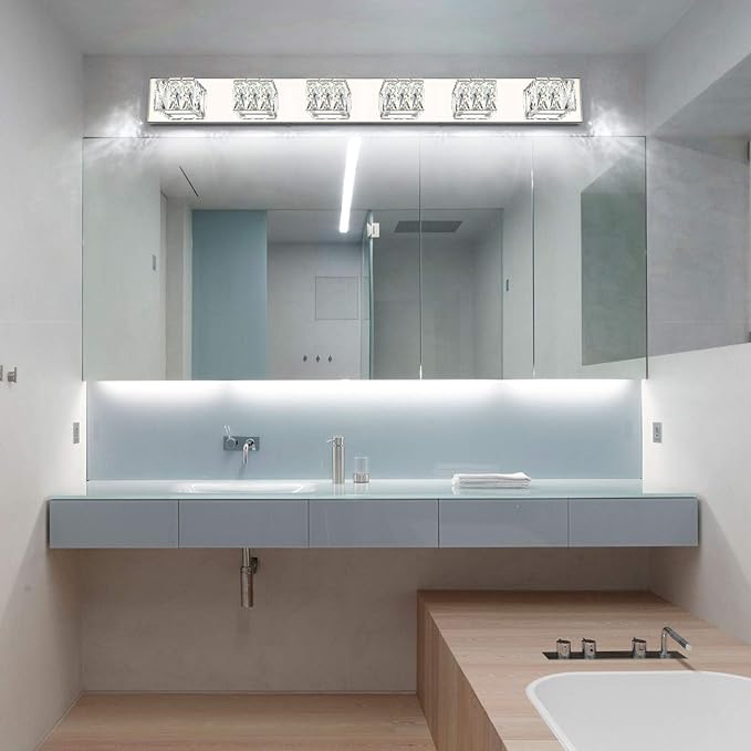 ZUZITO 6-Light Bathroom Vanity Lights - LED Chrome Bathroom Lighting Fixtures Over Mirror - 36W Modern Vanity Lights for Bath Wall - Crystal Vanity Light Bar Cool White Light