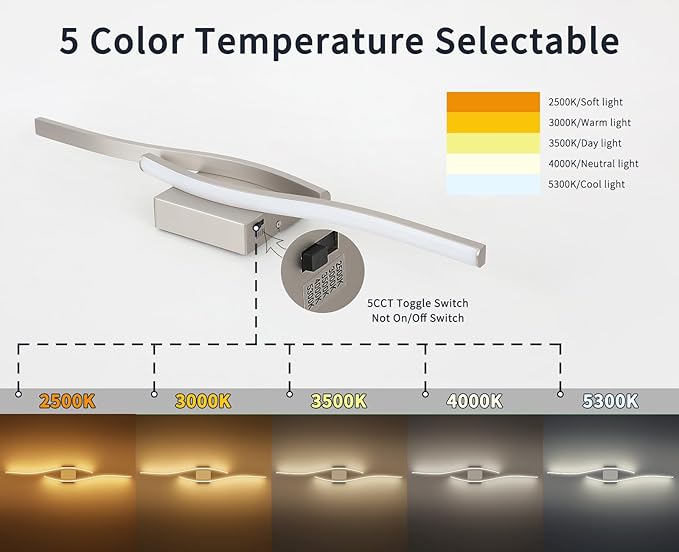 Joossnwell Brushed Nickel Vanity Light for Bathroom Lights Fixtures Modern 5CCT Dimmable Vanity Lights Bar 39.37 Inch Led Bath Light Fixtures Over Mirror