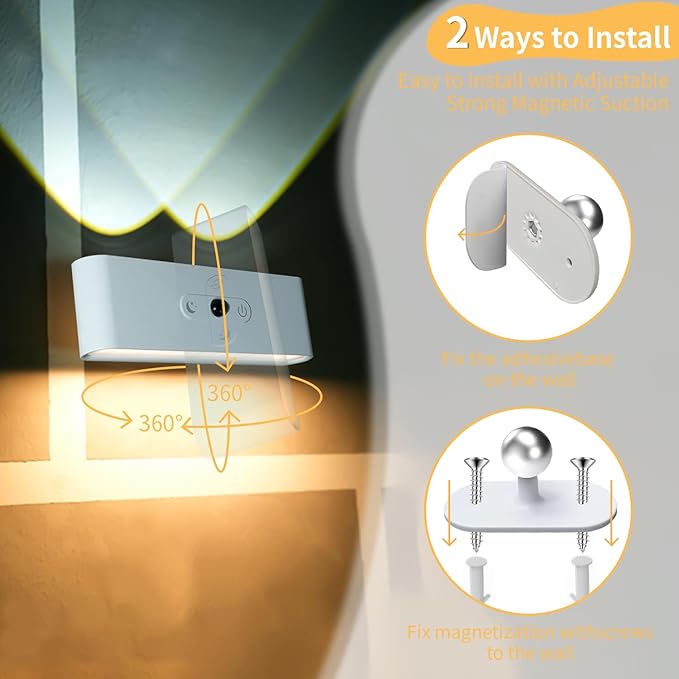 Motion Sensor Wall Light Indoor, Battery Operated Wall Sconces, 7.4-Inch Rechargeable LED Night Light for Bedroom, Living Loom Wall Decor for Home, Wireless Picture Lights, Bedside Book Reading Light