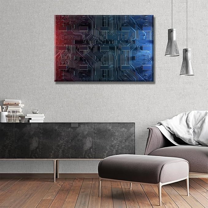 Digital Chip Canvas Wall Art CPU Concept House Decorations for Living Room Digital Dynamic Wallpaper Wall Art Paintings for Bedroom Office Home Decor Artwork Framed Easy to Hang 16X24 INCH