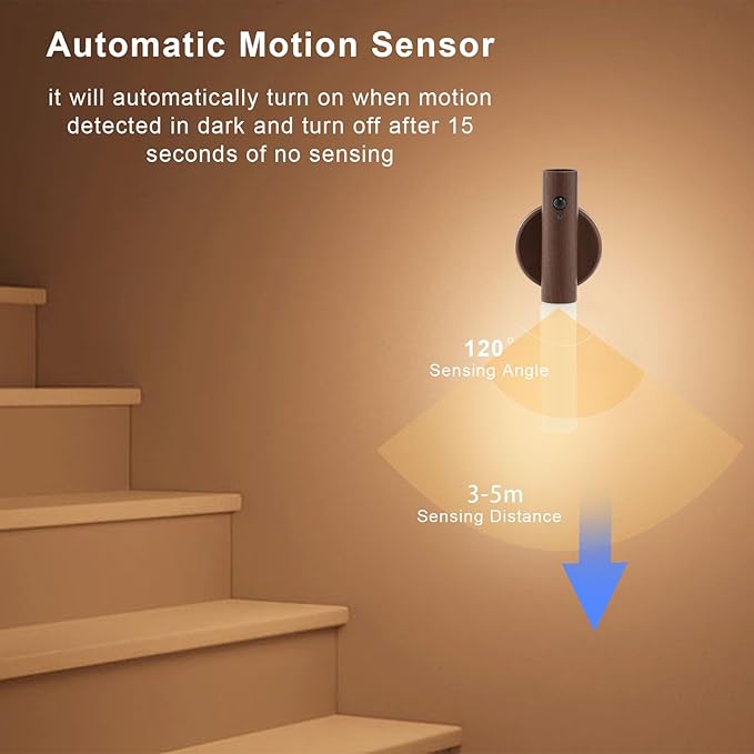 LANDGOO LED Magnetic Wall Sconces Lights Automatic Motion Sensor Wireless Wall Mounted Lamp Rechargeable Battery Operated Indoor 360° Rotation for Bedroom Living Room (Black Walnut Wood 1PC)