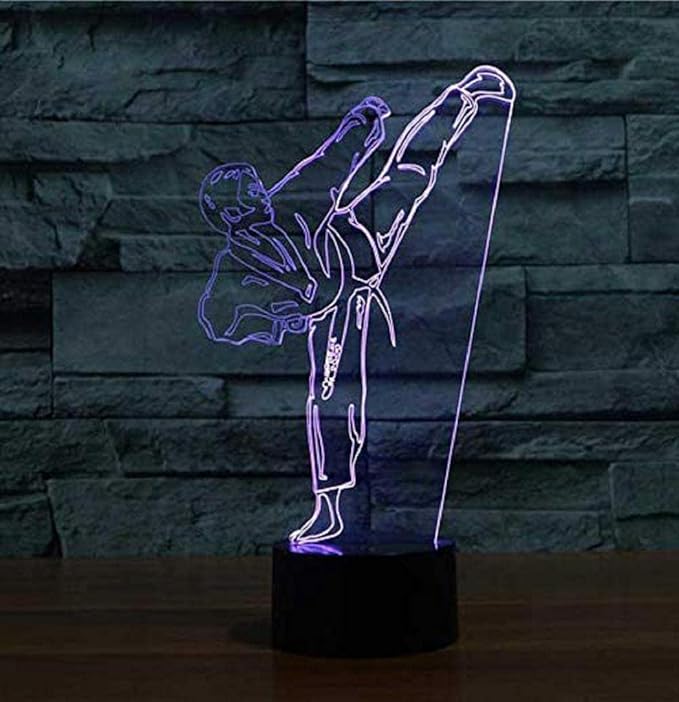 Creative 3D Taekwondo Night Light 16 Colors Changing USB Power Remote Control Touch Switch Decor Lamp Optical Illusion LED Table Desk Lamp