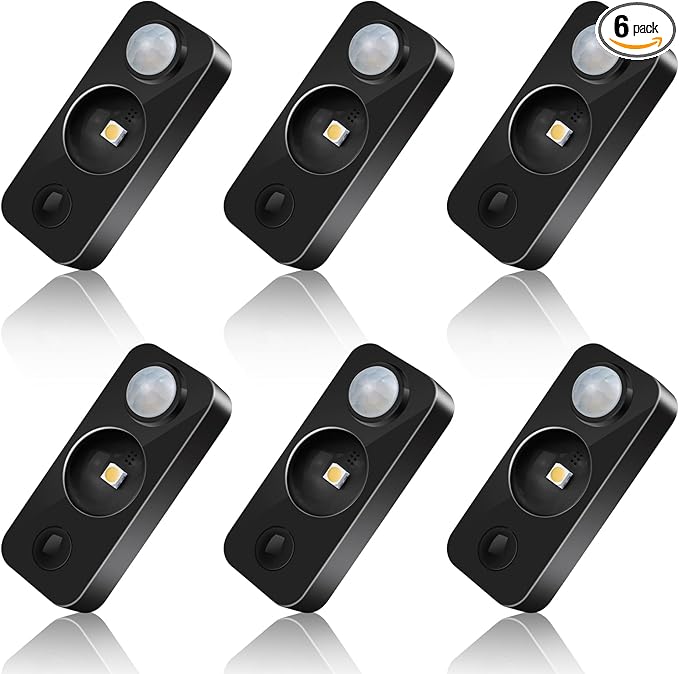 LED Motion Sensor Puck Lights, Rechargeable Cabinet Lights, Stick on Wireless LED Night Light for Closet, Drawer, Shelf, Under Cabinet, Warm White 6Pack, USB Charging Cord Included