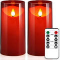 NURADA Flameless Candles with Remote Timer: 3D Wick Battery Operated Led Pillar Fake Candle Set for Wedding Birthday Christmas Decorations - Red 2 Pack