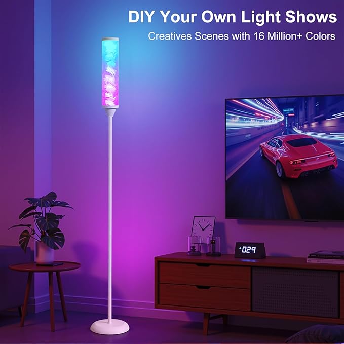 WORLD WIN Prism Glow Floor Lamp with Watter Ripple, Smart RGB LED Corner Floor Lamp with APP & Remote Control, 16M+ and 3 Color Temperatures, Music Sync, Modern Standing Lamps for Living Room Bedroom
