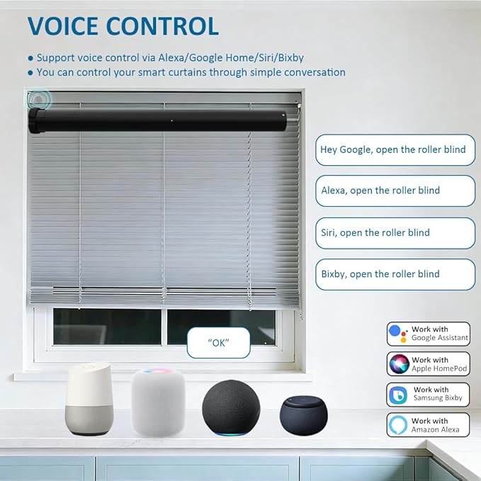 Matter Over WiFi Smart Roller Shade Motor, Retrofit Electric Blind Motor, 110V Wired Tubular Motor, Compatible with Alexa/HomeKit/Google/SmartThings, High Torque (10 N.m for Φ50mm (2") Groove Tube)