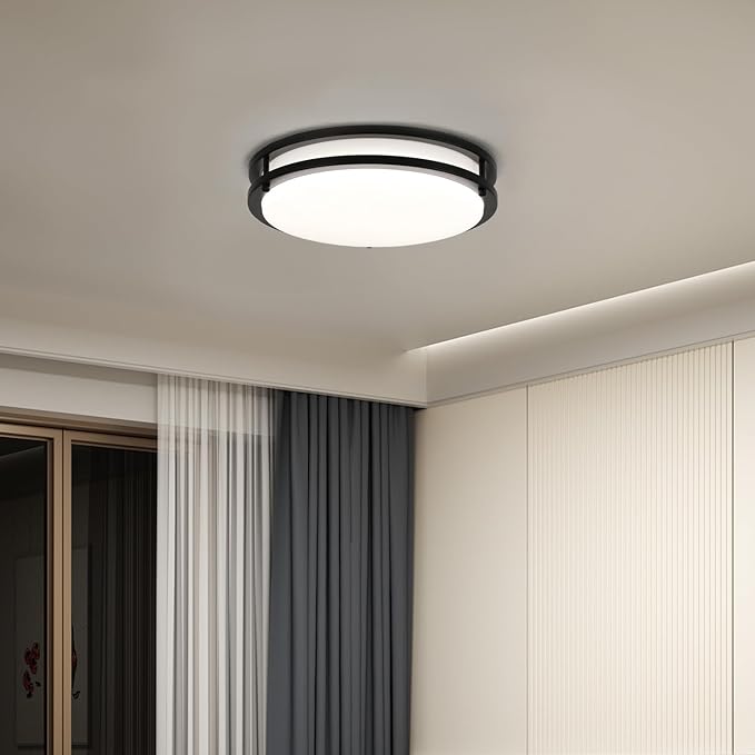 Black Flush Mount LED Ceiling Light Fixture, 13 inch 3000K/4000K/5000K Adjustable Ceiling Lights, Metal Frame Tri-Color Dimmable Lighting for Living Room Bedroom Hallway Bathroom or Kitchen