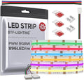 BTF-LIGHTING FCOB COB LED Strip RGBW 3000K 896LED/m 16.4FT DC12V Color Changing Flexible High Density Uniform Light 12mm Width for Home Indoor Decoration(No Adapter or Controller)