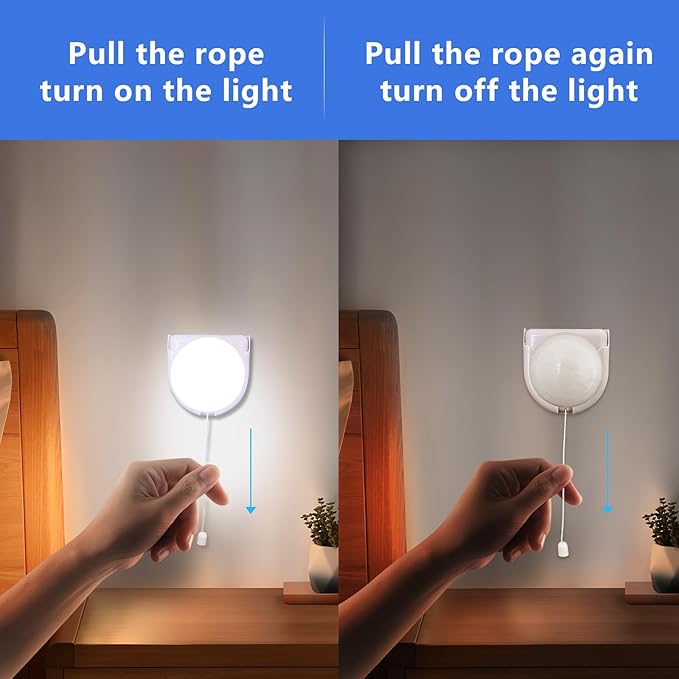Stick-Up Light Bulb for Closet, 4Pack Battery Operated LED Light Bulb with Pull Chain, Wireless Self Adhesive Wall Mounted Lamp Fixtures for Cabinet Bedroom Living Room Kitchen, Milk White