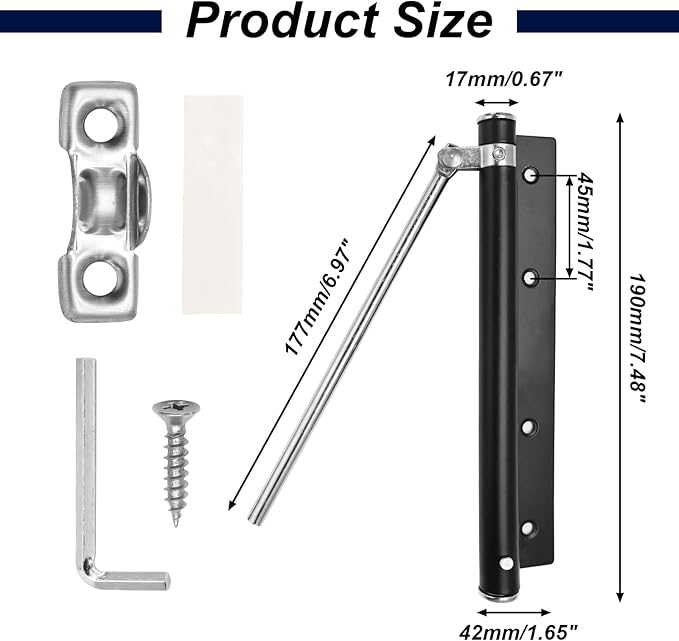 Automatic Door Closer Stainless Steel Soft Close Safety Spring Door Closer for Home Hotel with Screws, Black