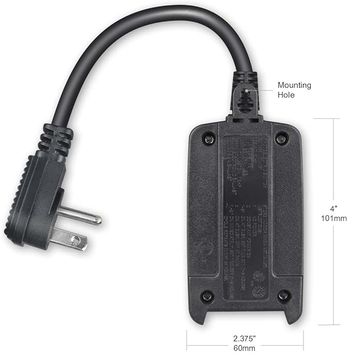 24-Hour Outdoor Light Timer, Water Resistant, Photocell Dusk to Dawn Light Sensor Countdown Timer, 18AWG Cord, Grounded Outlet for Home, Christmas Lights, Garden -10A, UL Listed
