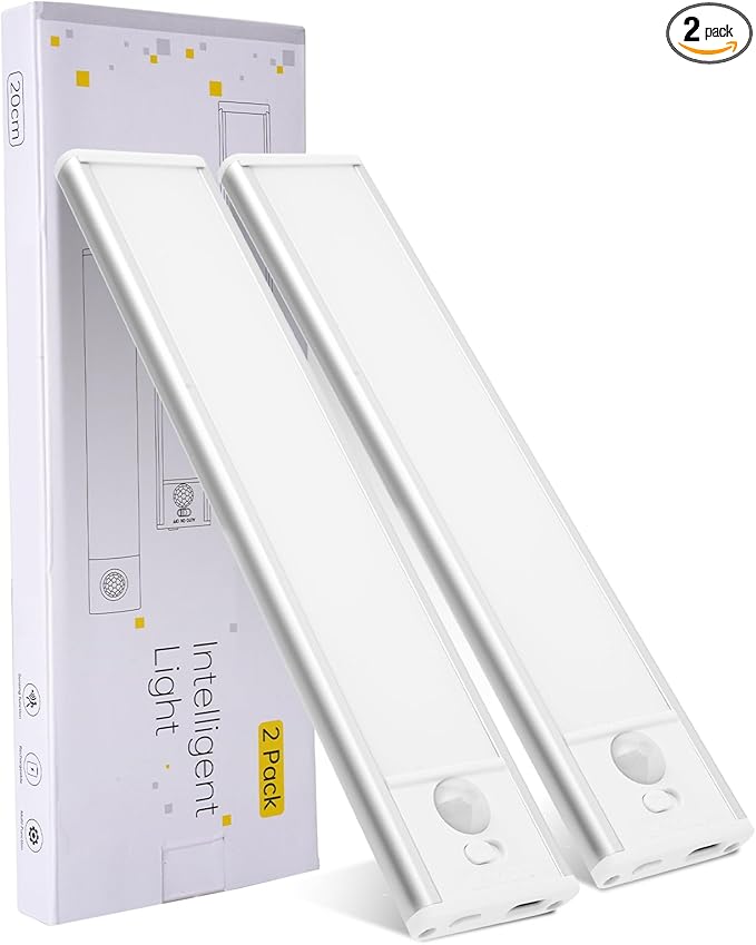 8 inch Under Cabinet Lighting, 1100mAh Rechargeable Motion Sensor Light with 3 Color Temps, Dimmable USB-C Closet Light, Magnetic LED Under Counter Lights for Kitchen, Closet, Pantry