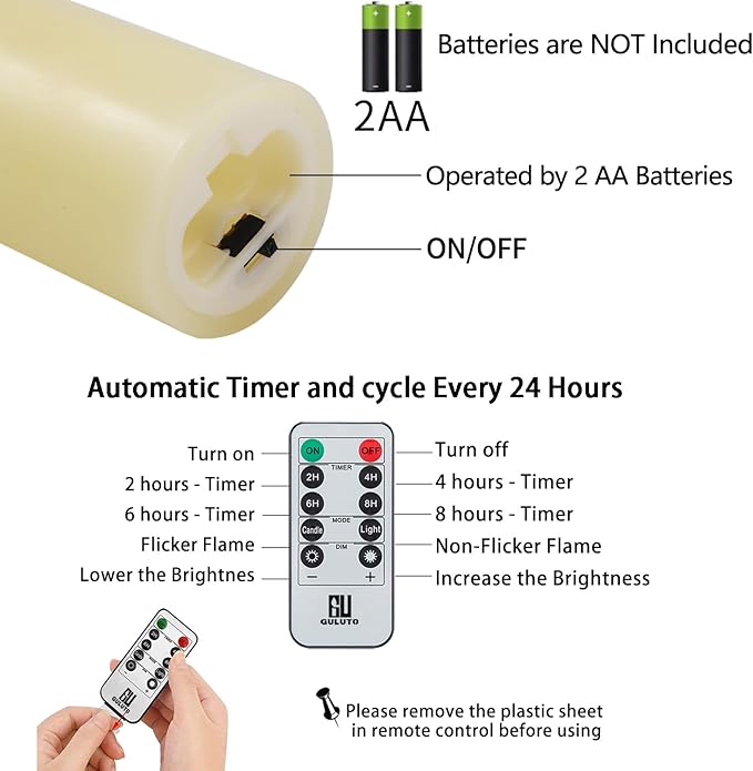 Rechargeable Flameless Candles, Flickering Battery Operated LED Candles, Ivory Real Wax Candle with Remote and Timer, 3D Wick Pillar Candle for Home Fireplace, Party Decoration 2" x 6"