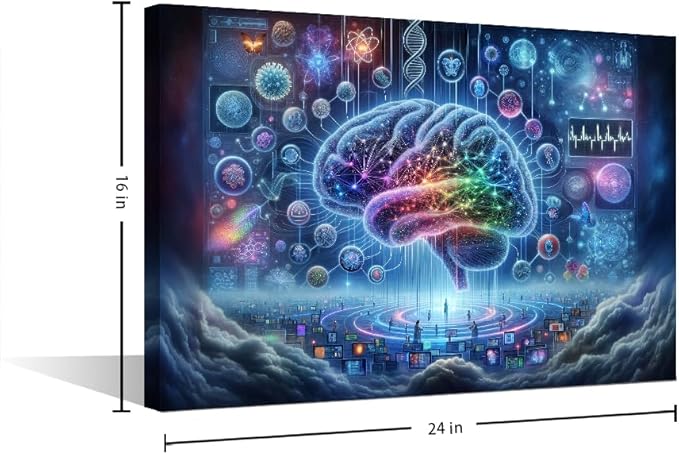 Wall Art for Living Room Digital Brain Canvas Wall Art for Bedroom Artificial Intelligence Picture for House Wall Decor Human Brain Posters for Room Neural Network Prints Wall Decor 16"Wx24"Hx1 Panel