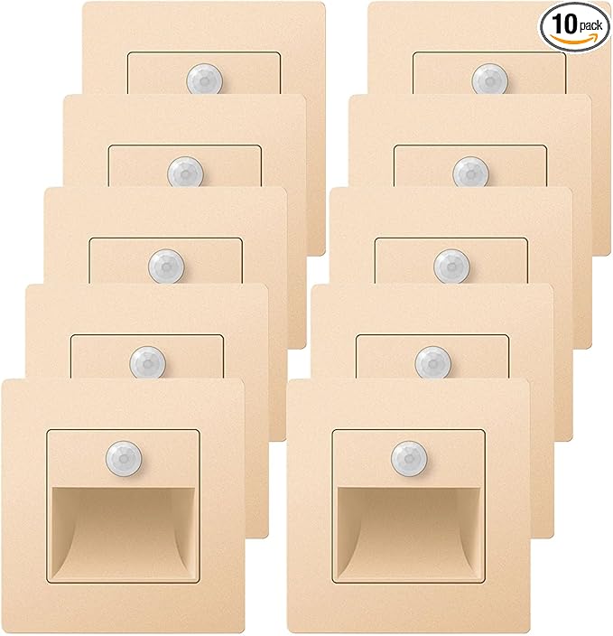 10 Pack Motion Detector Sensor LED Stair Light Infrared Human Body Induction Lamp Recessed Steps Ladder Staircase Bedroom Decoration LED Night for Kitchen, Bathroom, Stairs