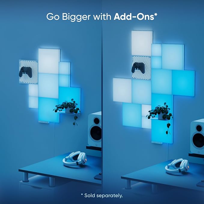 Nanoleaf Blocks LED Lights, Smart Light Panels Square WiFi LED Wall Lights with Music Sync, Wall Decor Lights Smart Kit Compatible with Alexa, RGBW, Light Panels for Gaming Room (9 Panels + 1 Shelf)