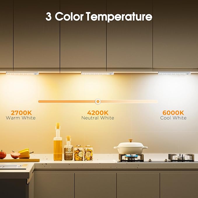 Under Cabinet Rechargeable Dimmable Lighting: 3 Color Temperature Motion Sensor Lights Indoor - Battery Operated Lights - Activated Closet Magnetic Wireless Led Light for Kitchen Home Bathroom 5 Pack