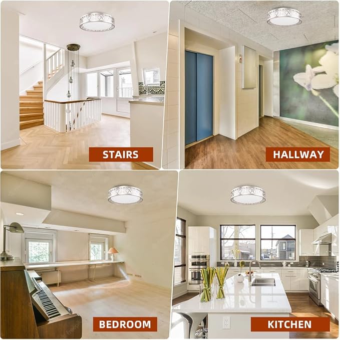 Flush Mount Light Fixtures, 12 Inch Dimmable LED Kitchen Ceiling Lights, 15W 1100 Lumens 3000K Warm White, ETL Listed,Brush Nickel Finished,Metal Body and Acrylic Shade