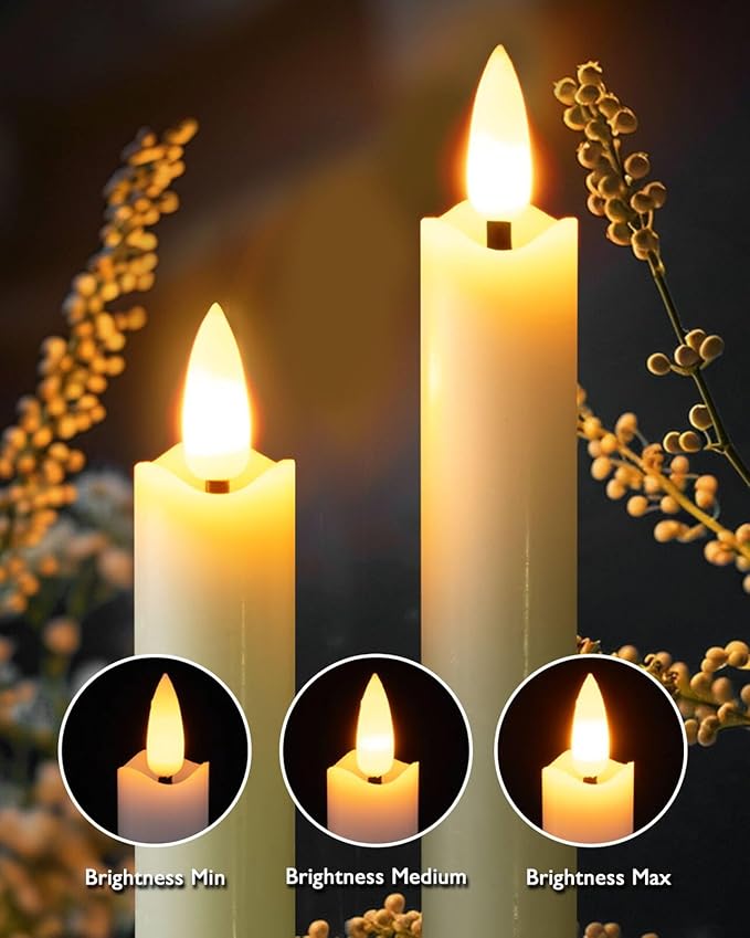 Homemory Real Waxy Flameless Taper Candles with Remote Timer, LED Candlesticks Flickering, Battery Operated Candles with Holders, 9.6 Inches for Home Christmas Wedding Celebration Decor, Ivory, 6 Pcs