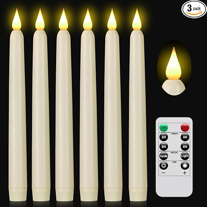 Flameless Taper Candles with Remote Control,6pack Dripless Plastic LED Candles,Flickering Candle Battery Operated,9.2'’Classic Tall Candle for Wedding,Party,Halloween,Christmas,Home Decor (Ivory)
