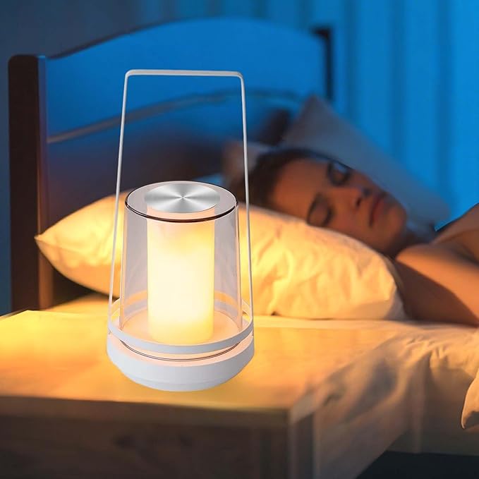 White Touch Bedside Lamp with Soothing Candlelight Mode - Rechargeable, Dimmable Night Light, Tap for Gentle Flame & Sparkle Effect, for Nursery, Bedroom Relaxation, Gifts