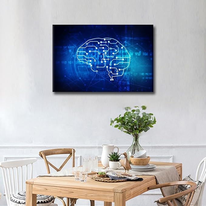 TUMOVO Canvas Wall Art for Living Room CPU Concept Large Wall Art Modern Artwork Artificial Intelligence Concept Contemporary Home Decor Ready to Hang for Bedroom Office 36x24in