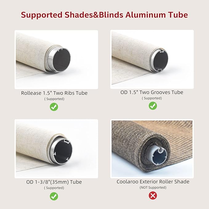 Rollerhouse Roller Blinds Tubular Motor with Rechargeable Lithium Battery for Electric Curtains Fits for 1-3/8 inch(35mm) Tube