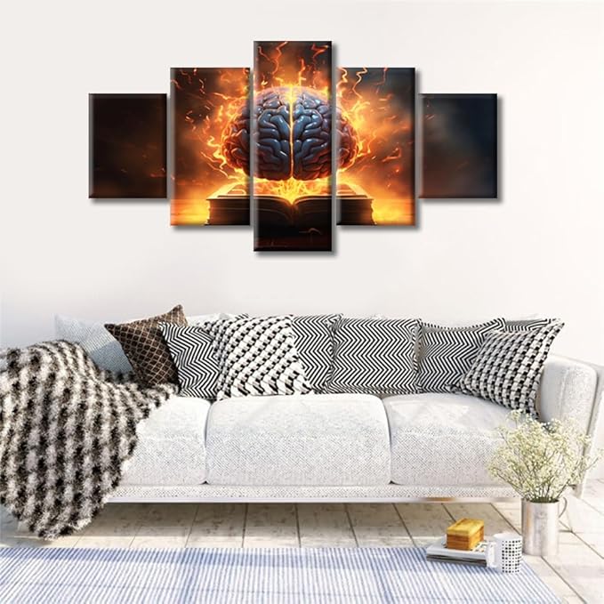 5 Pieces Abstract Human Brain Wall Art Painting on Canvas Artificial Intelligence Concept Bedroom Wall Art Modern Decor Brain House Decor for Living Room Pictures Framed Ready to Hang, (60"Wx32"H)