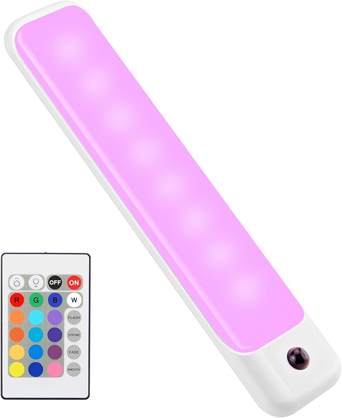 BIGMONAT Battery Operated Under Cabinet Lighting with Remote, Wireless Color Changing Under Counter Light, Stick on RGB Light Bar for Kitchen Bedside Shelf Closet TV Backlight Game