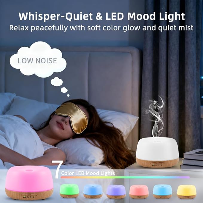 300ML Essential Oil Diffuser with Remote Control,Quiet Ultrasonic Cool Mist Aromatherapy Diffuser,7 Color LED Light,4 Timer Modes & Auto Shut-Off for Bedroom,Office, Yoga & Spa