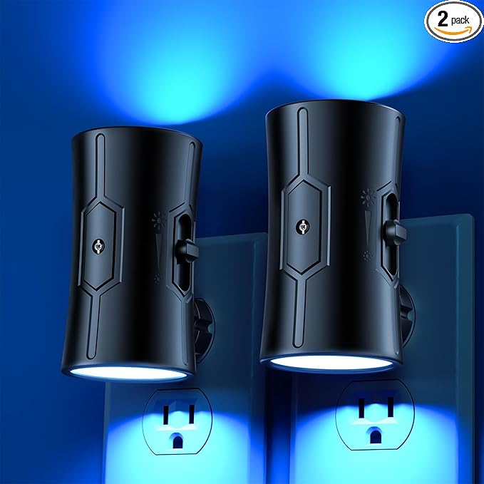 Night Light, 2-Pack Dimmable Plug-in Night Light with Auto On/Off & 90°Rotatable Plug, 0-100LM Adjustable Brightness, 1W Ultra Low Energy for Bedroom, Hallway, Bathroom, Nursery, Kids, Blue