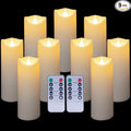 Enido 9-Piece Flameless LED Candles with Remote & Timer - 3D Flickering Real Flame Effect - Heat-Resistant Plastic Battery Operated Pillars for Home Decor, Weddings (D: 2.2” x H: 5”, 6”, 7”)